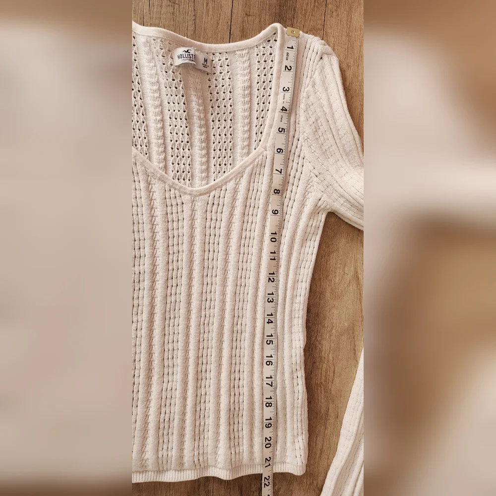 Hollister White Pointelle Knit‎ Scoop V-Neck Y2K Fitted Sweater Medium - Picture 7 of 7